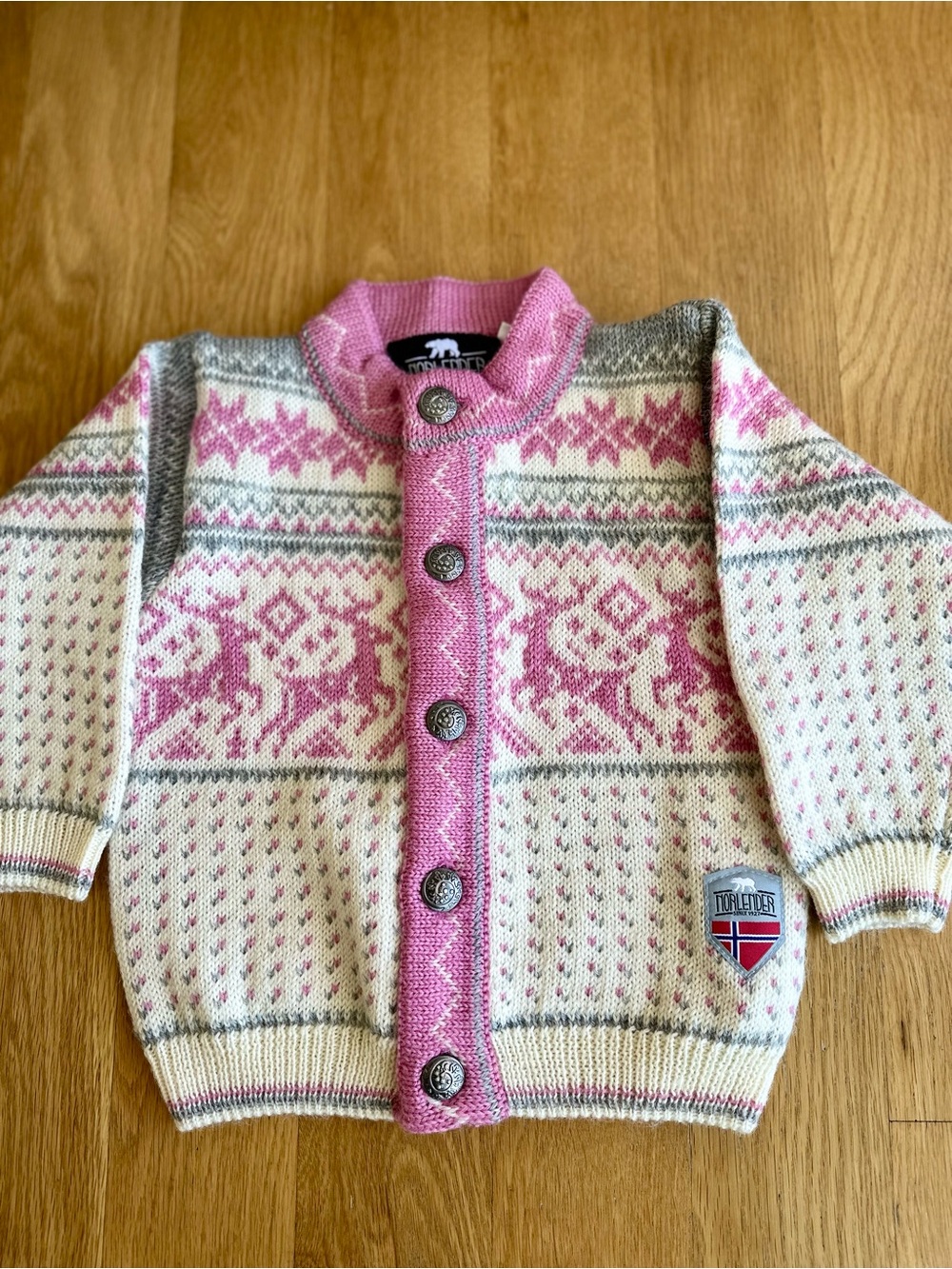 Norlender Pink, Cream & Gray Fair Isle Button-Up Cardigan for Kids